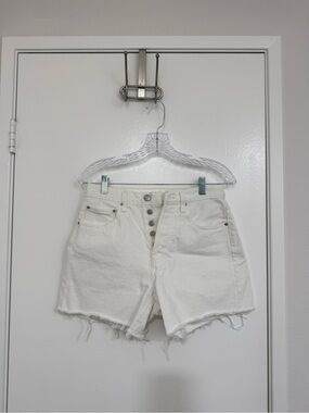 Z Supply Mid-rise White Denim Shorts with Raw Hem